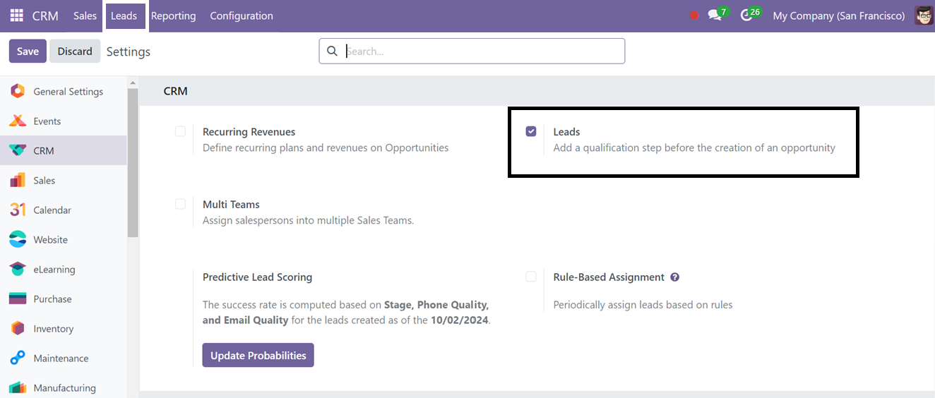 Odoo 18 crm